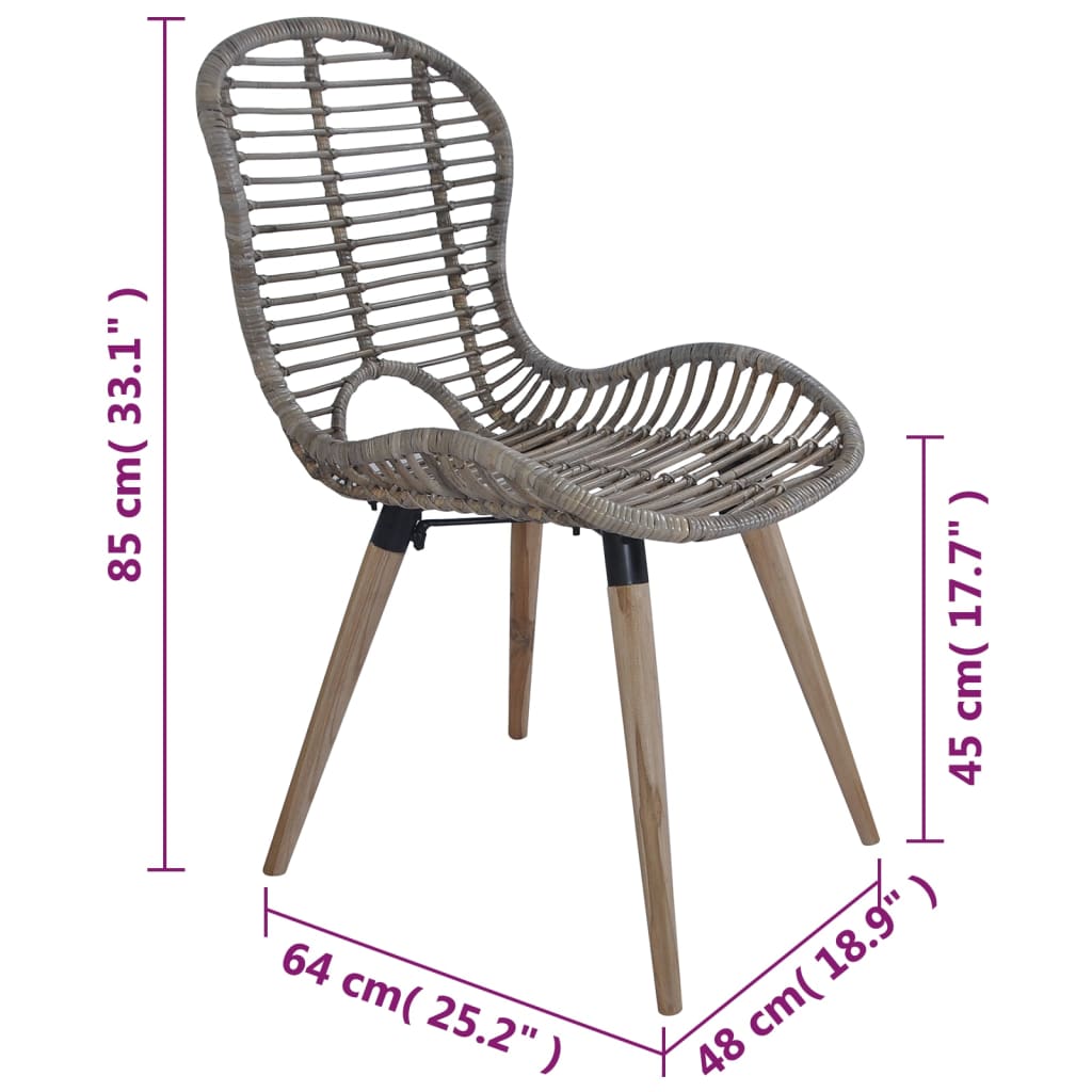 Esszimmerstühle, 2er-Set, braunes Naturrattan