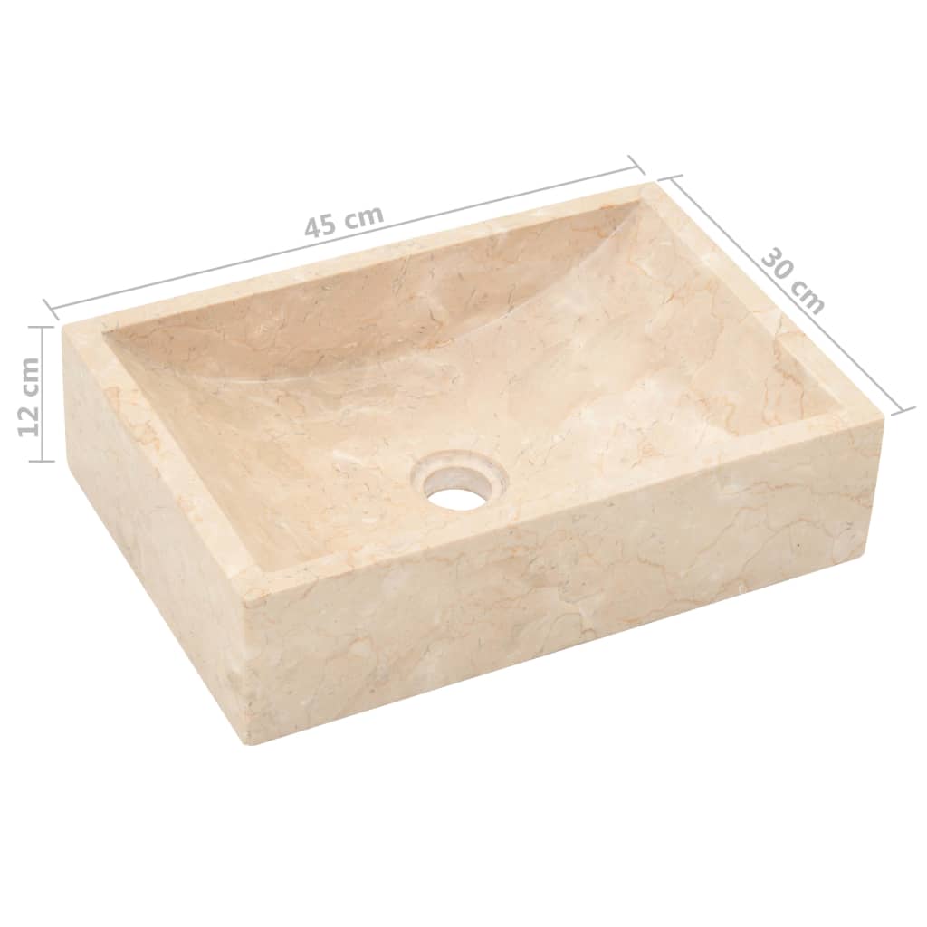 Waschbecken 45x30x12 cm glänzender cremefarbener Marmor