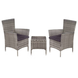 3 pcs Bistro Furniture Set Resin Wicker Grey