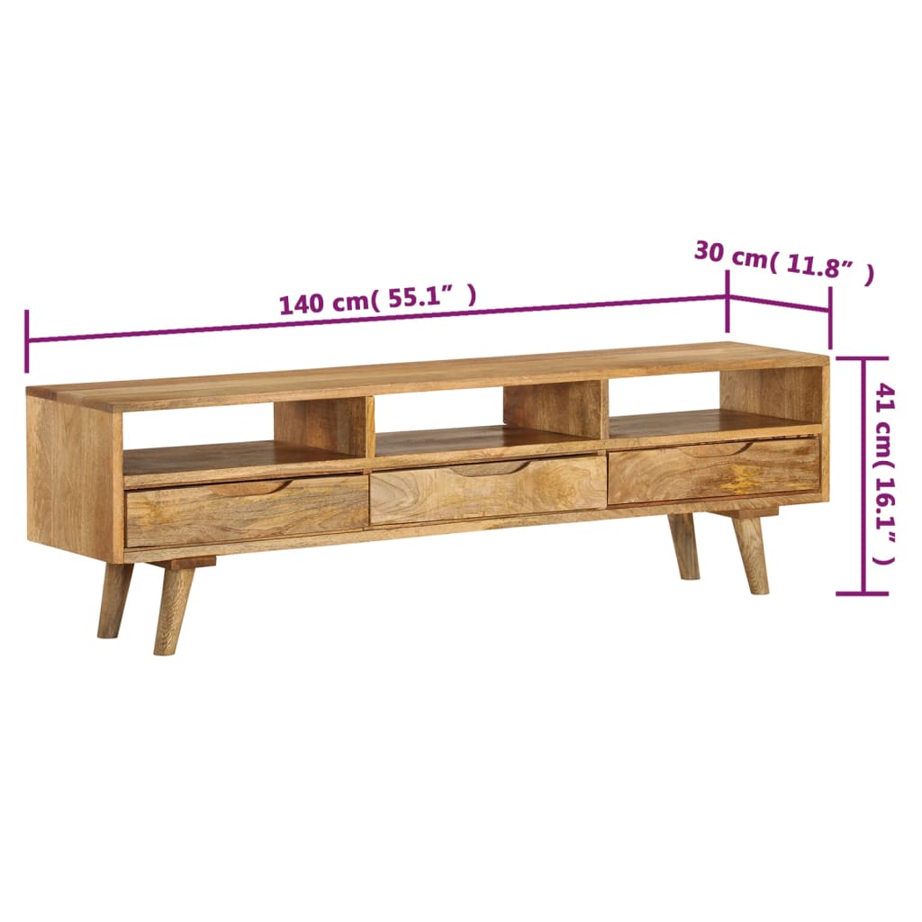 Meuble TV Bois de manguier massif 140x30x41 cm