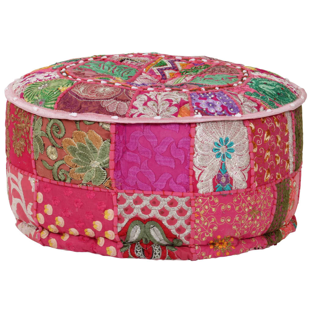 Runder handgemachter Patchwork-Baumwollhocker 40 x 20 cm Rosa