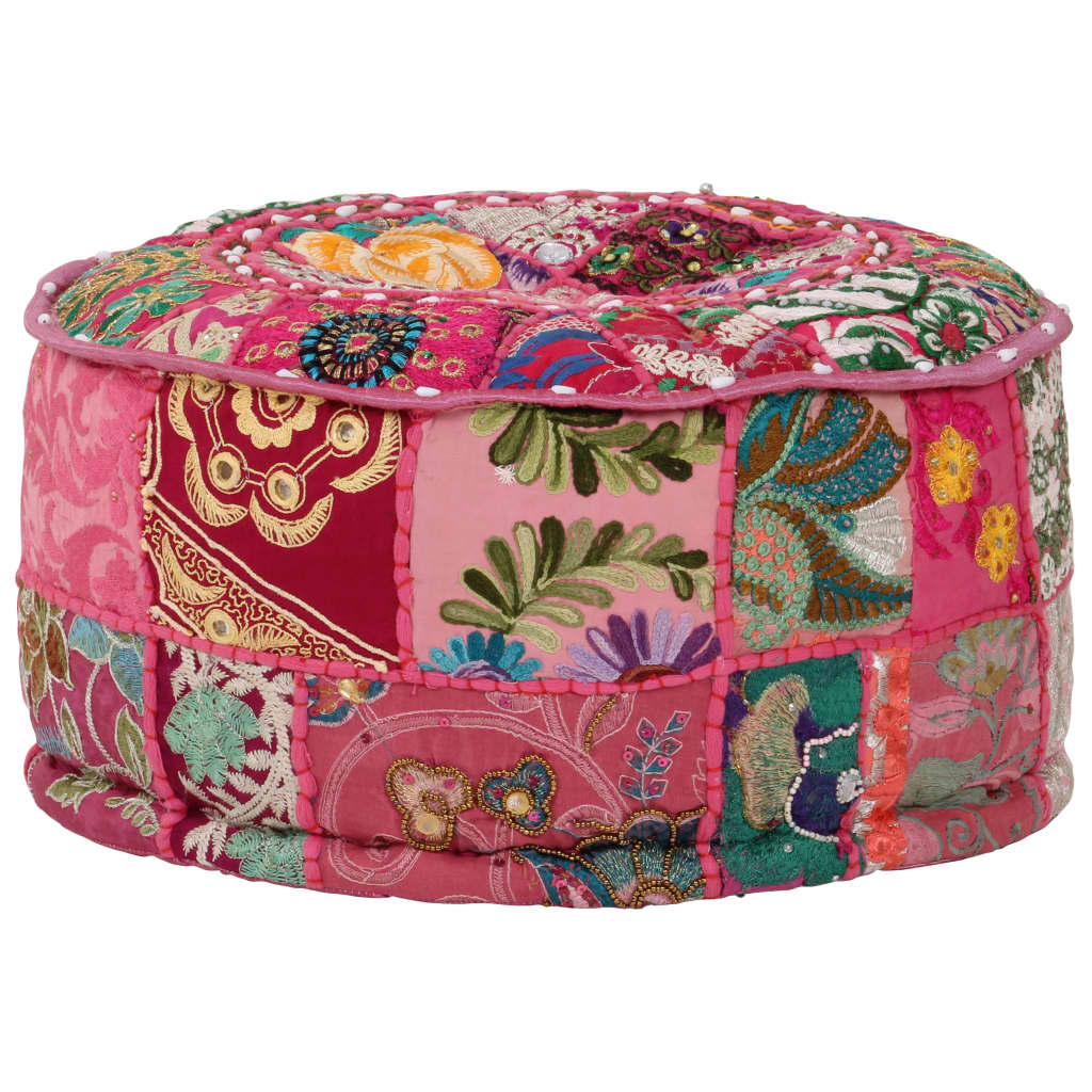 Runder handgemachter Patchwork-Baumwollhocker 40 x 20 cm Rosa