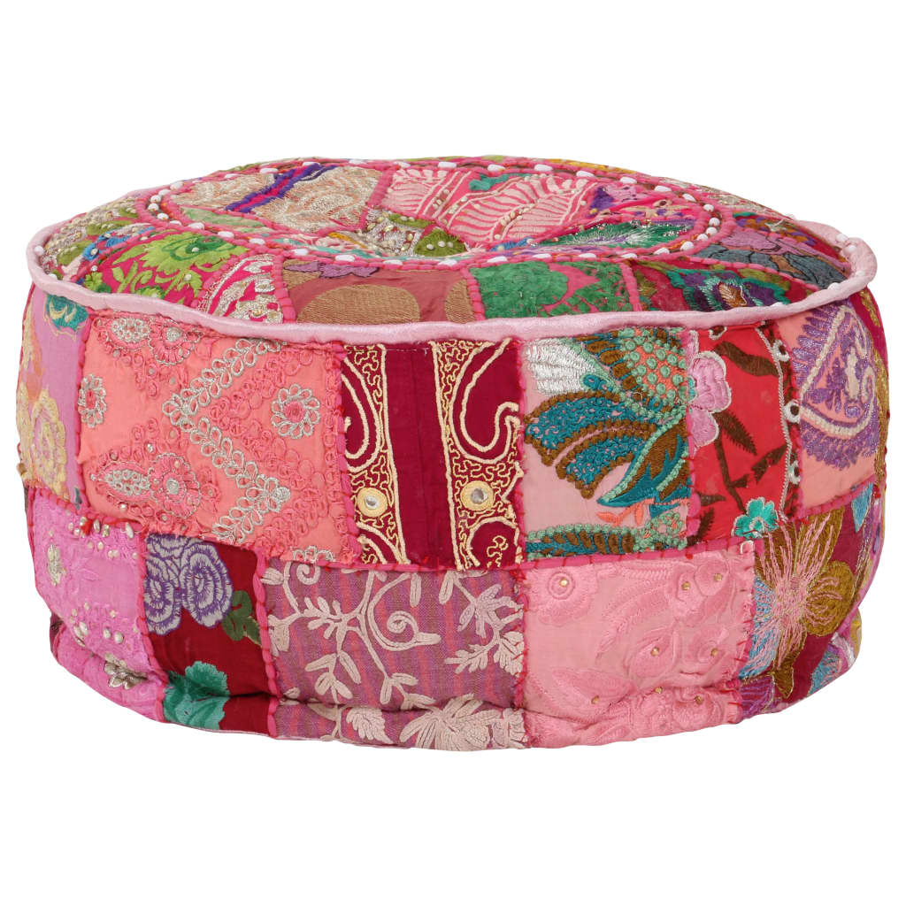 Runder handgemachter Patchwork-Baumwollhocker 40 x 20 cm Rosa