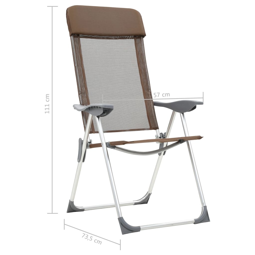 Chaises de camping pliables lot de 4 Marron Aluminium