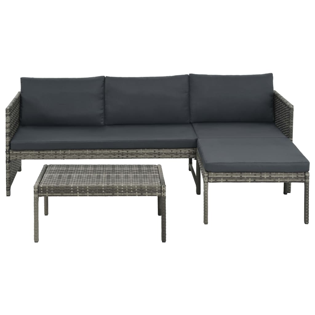 3-piece garden furniture set with cushions, Grey woven resin