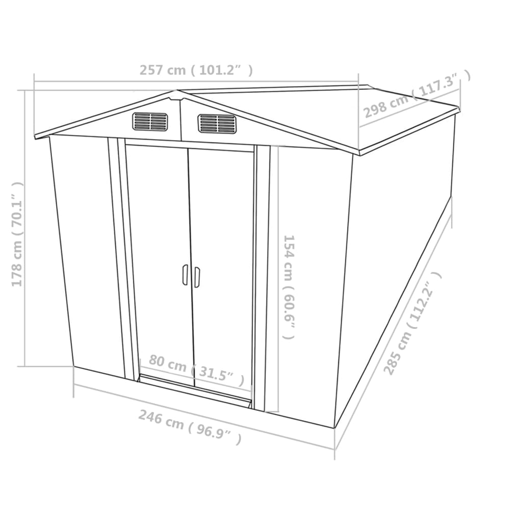 Garden shed 257x298x178 cm Grey metal