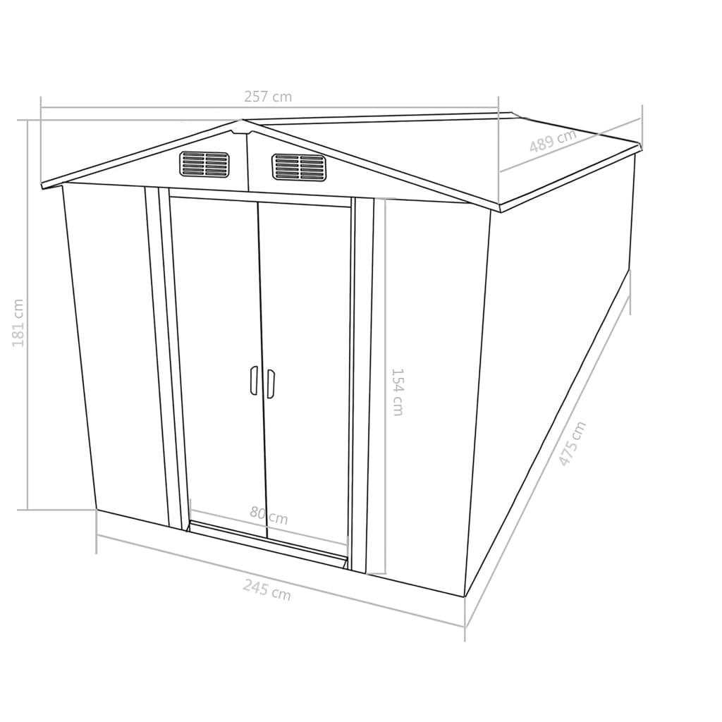 Garden shed 257x489x181 cm Grey metal