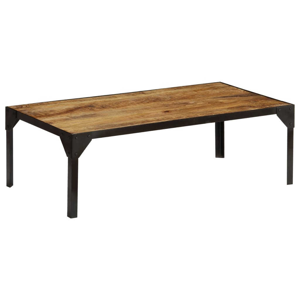 Coffee table Solid raw mango wood and steel 110 cm