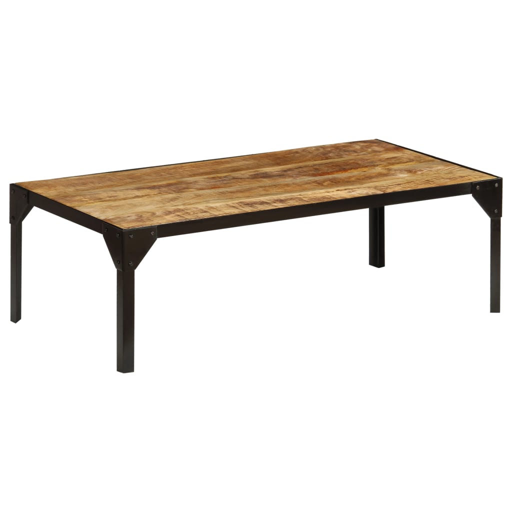 Coffee table Solid raw mango wood and steel 110 cm