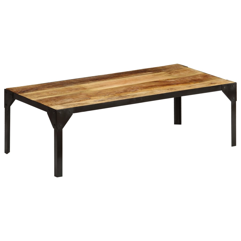 Coffee table Solid raw mango wood and steel 110 cm