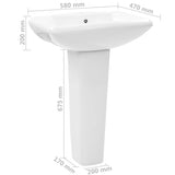 Lavabo autoportant avec socle Céramique Blanc 580x470x200 mm