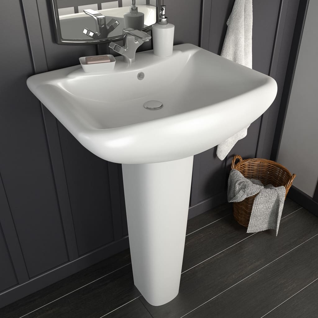 Lavabo autoportant avec socle Céramique Blanc 580x470x200 mm