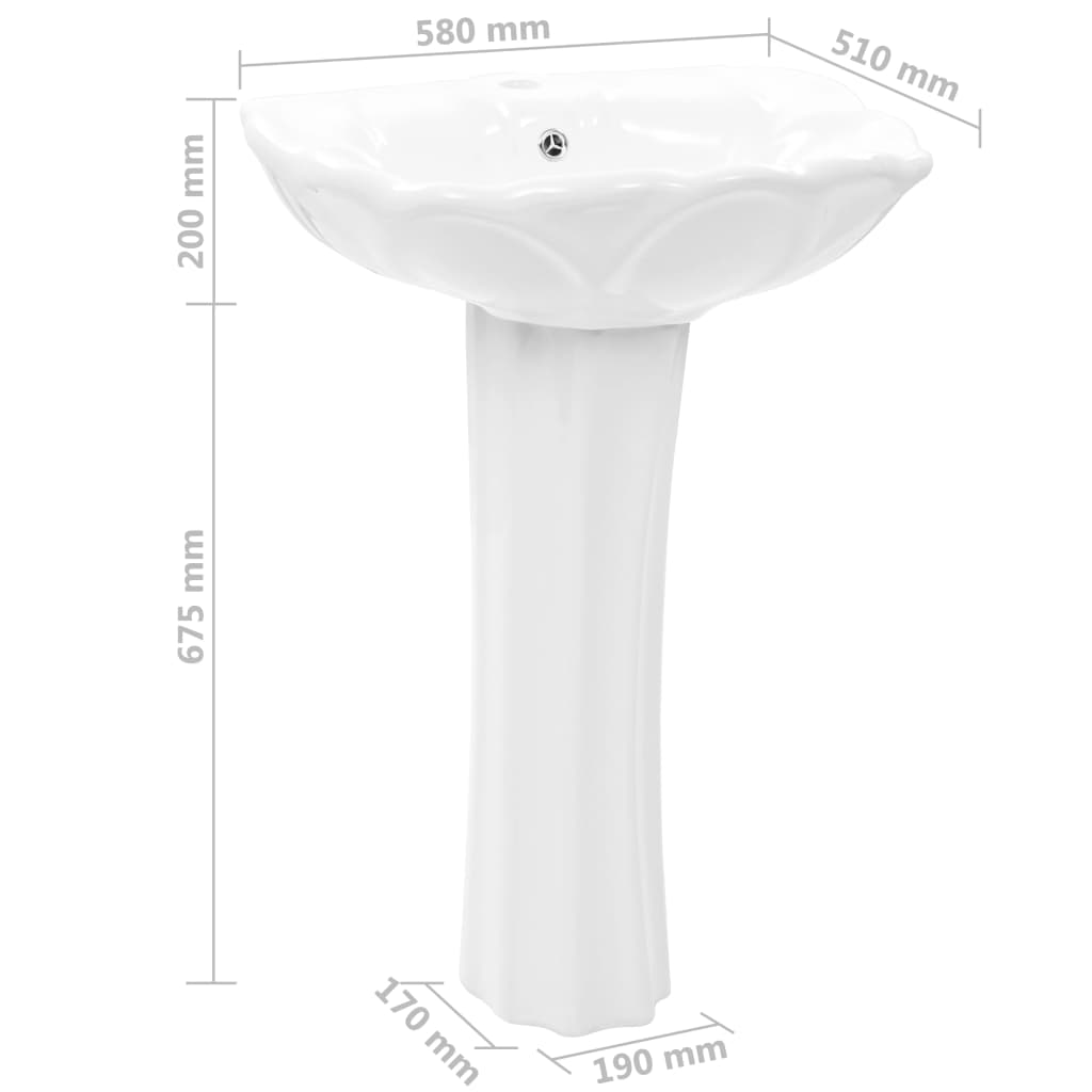 Lavabo autoportant avec socle Céramique Blanc 580x510x200 mm