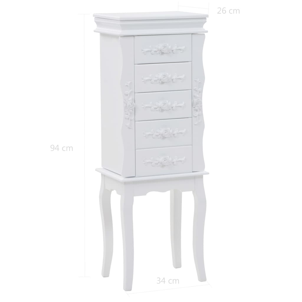 White jewelry cabinet on feet