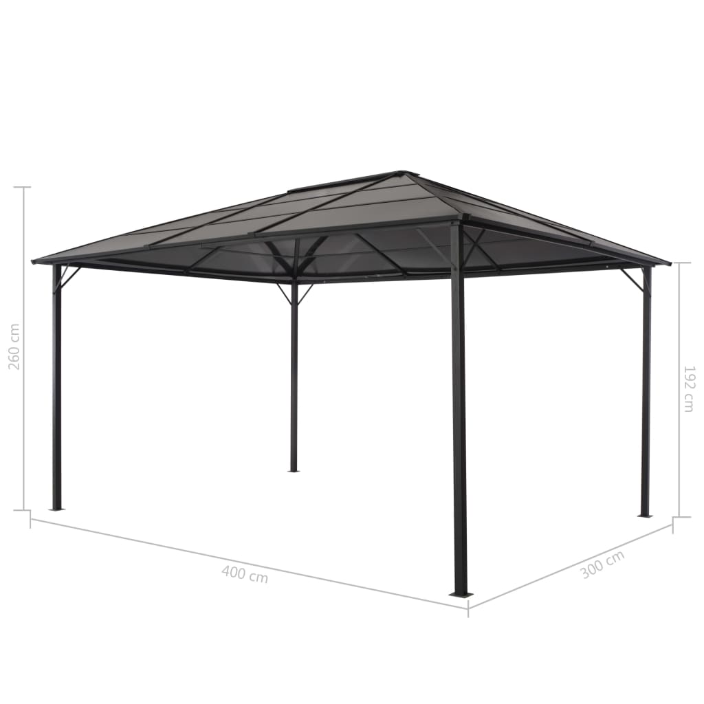 Tonnelle avec toit Aluminium 4x3x2,6 m Noir