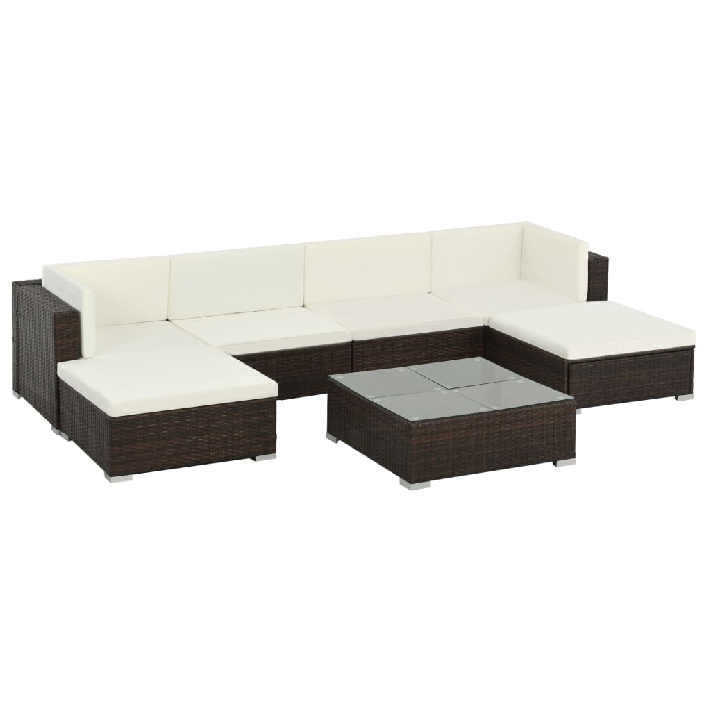 7-piece garden furniture set with cushions, woven resin, brown