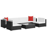 7-piece garden furniture set with cushions Black woven resin