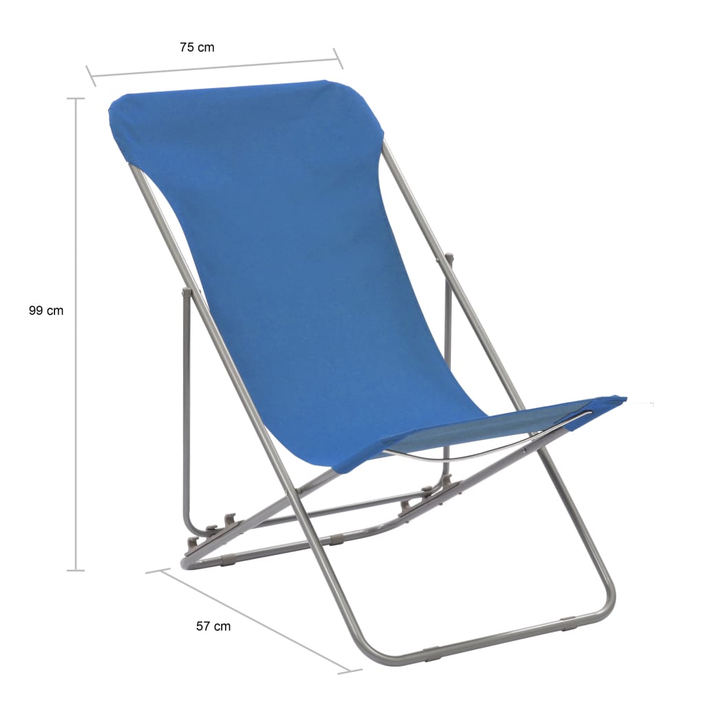 Chaises de plage pliables lot de 2 Acier et tissu oxford Bleu