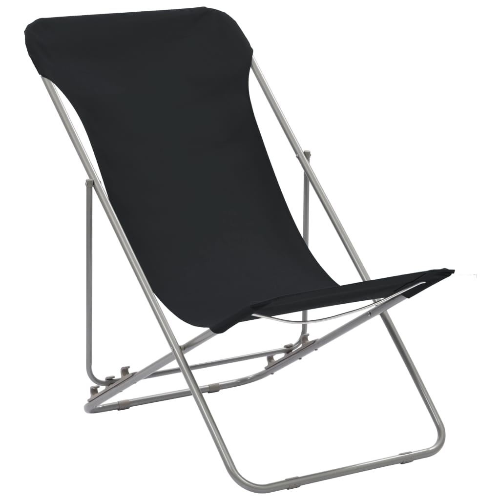 Chaises de plage pliables lot de 2 Acier et tissu oxford Noir