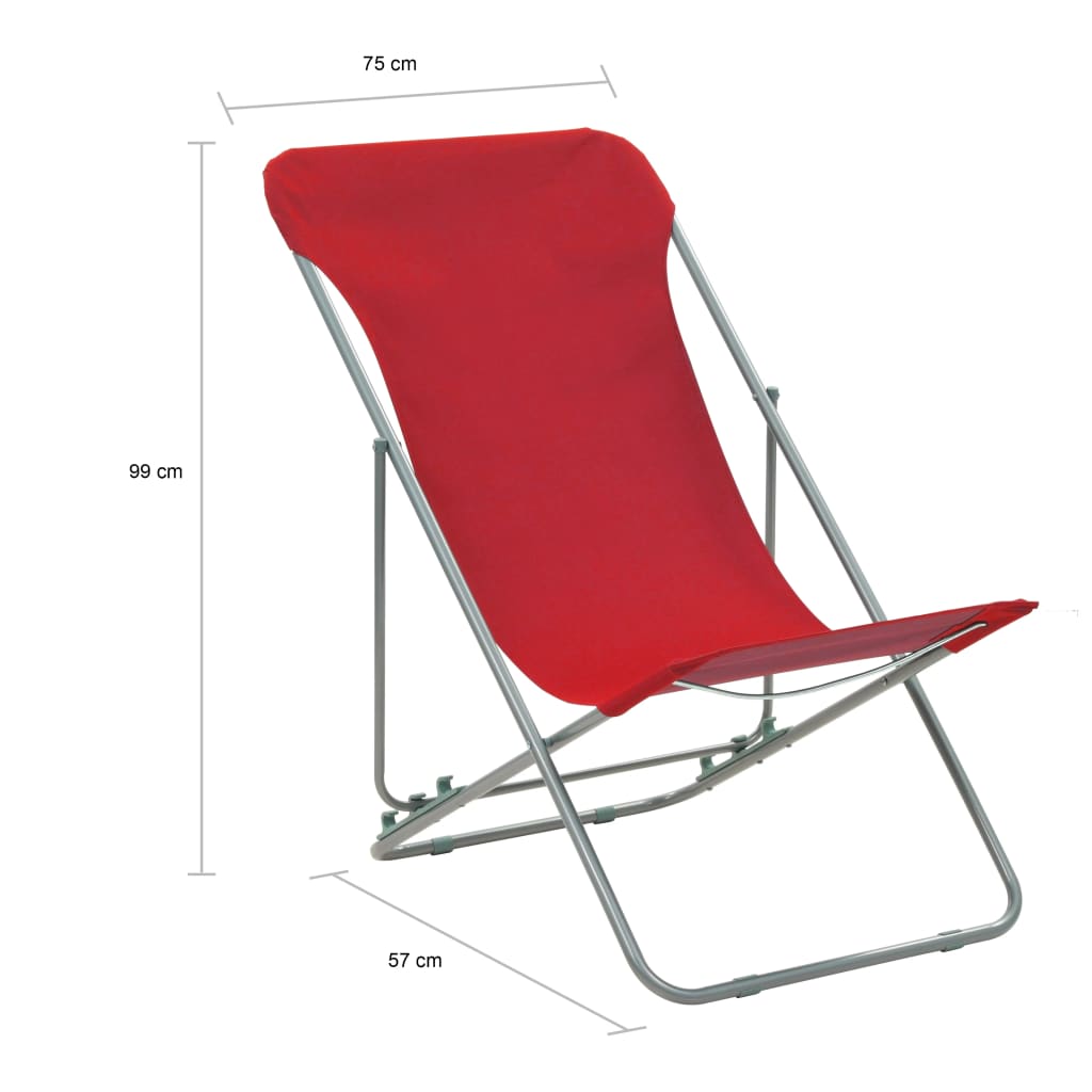 Chaises de plage pliables lot de 2 Acier et tissu oxford Rouge