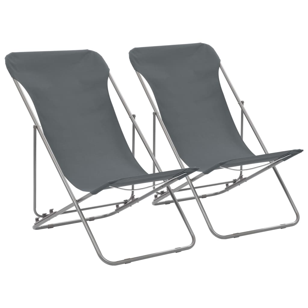 Chaises de plage pliables lot de 2 Acier et tissu oxford Gris