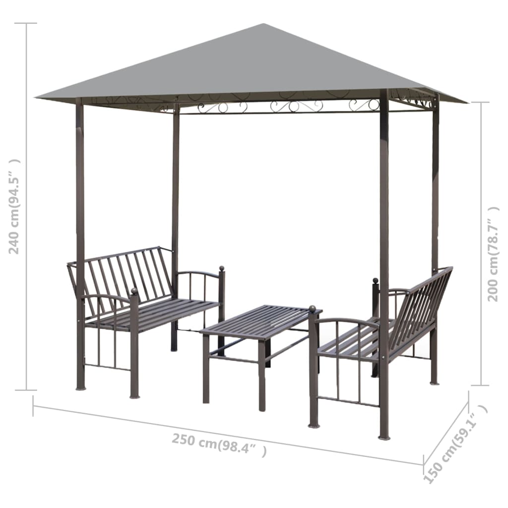 Chapiteau de jardin avec table et bancs 2,5x1,5x2,4m Anthracite