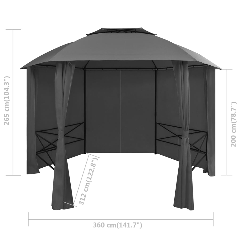 Chapiteau tente de jardin avec rideaux Hexagonal 360 x 265 cm