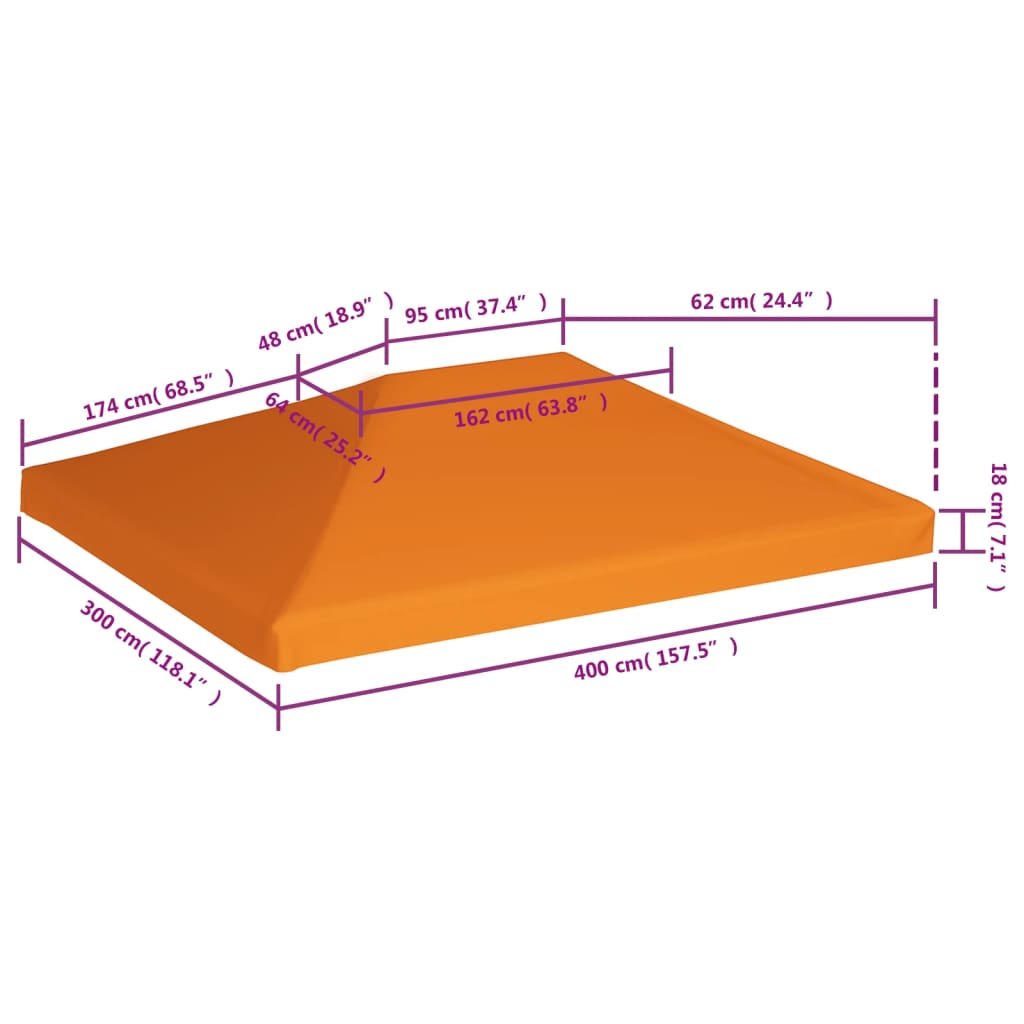 Pavillon-Top-Plane, 310 g/m², 4 x 3 m, Orange