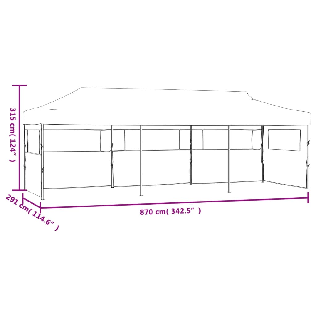 Tente de réception pliable escamotable avec 5 parois 3x9m crème