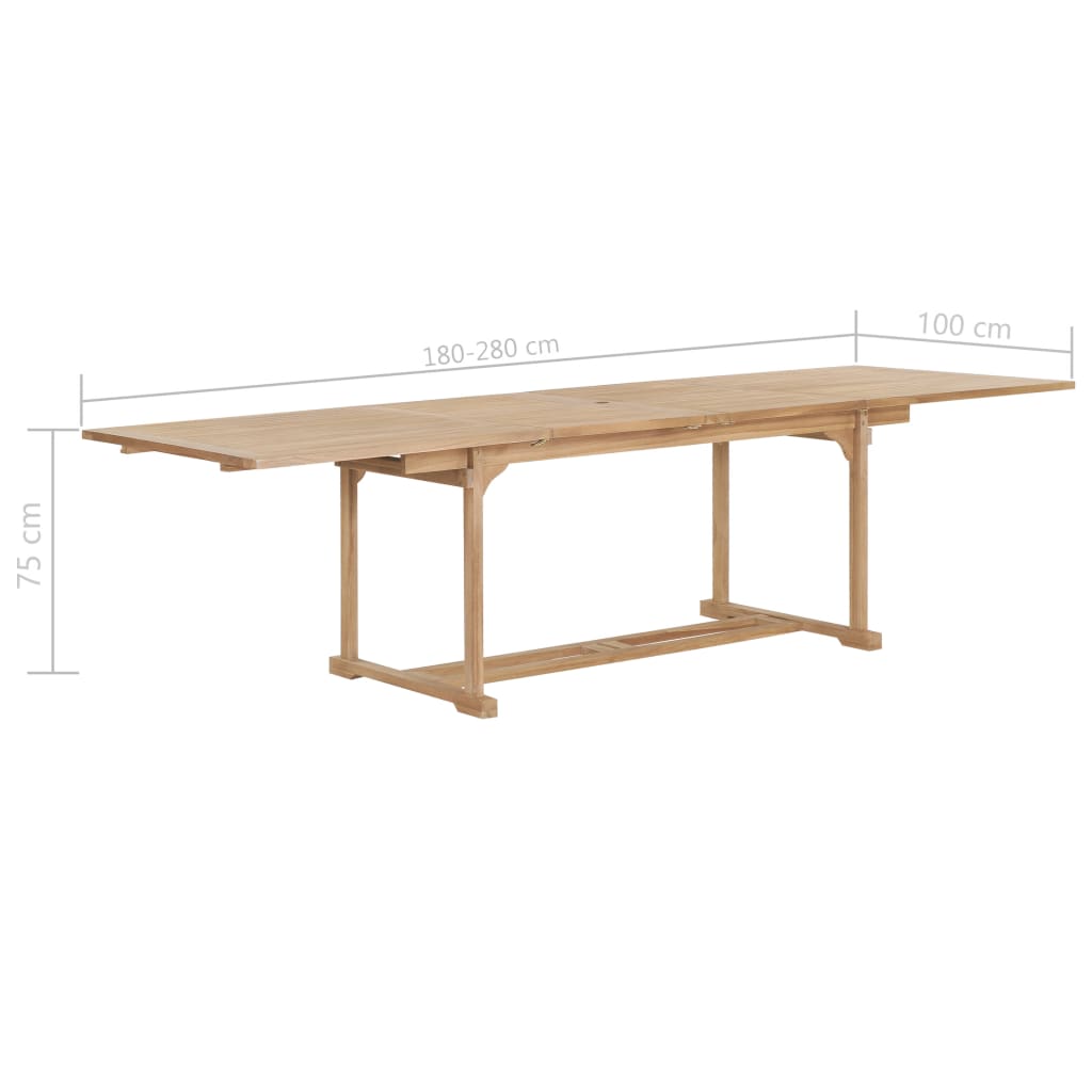 Table extensible de jardin 180-280x100x75 cm Teck solide