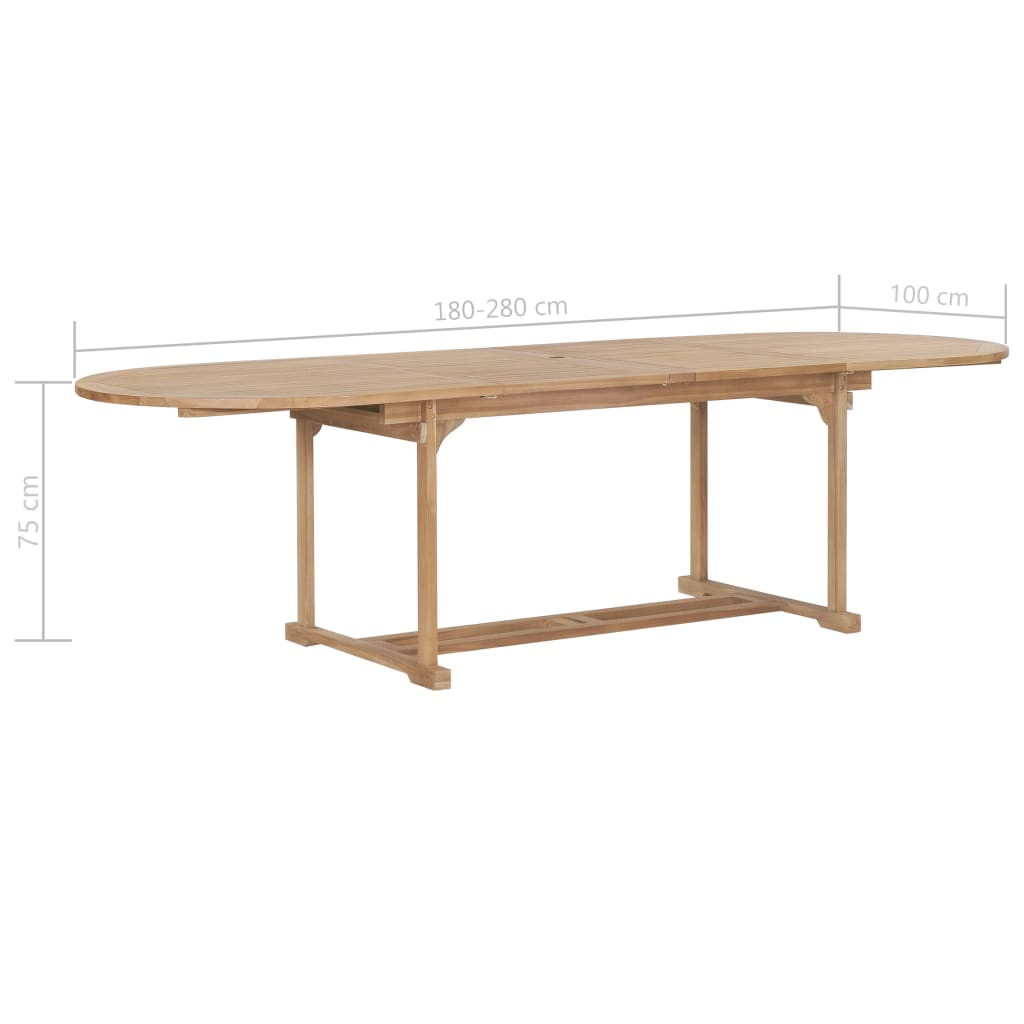 Table extensible de jardin 180-280x100x75 cm Teck solide Ovale