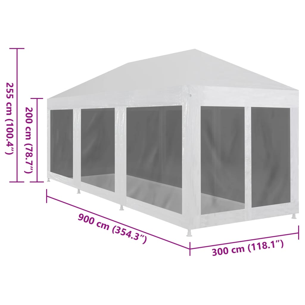 Tente de réception avec 8 parois en maille 9 x 3 m