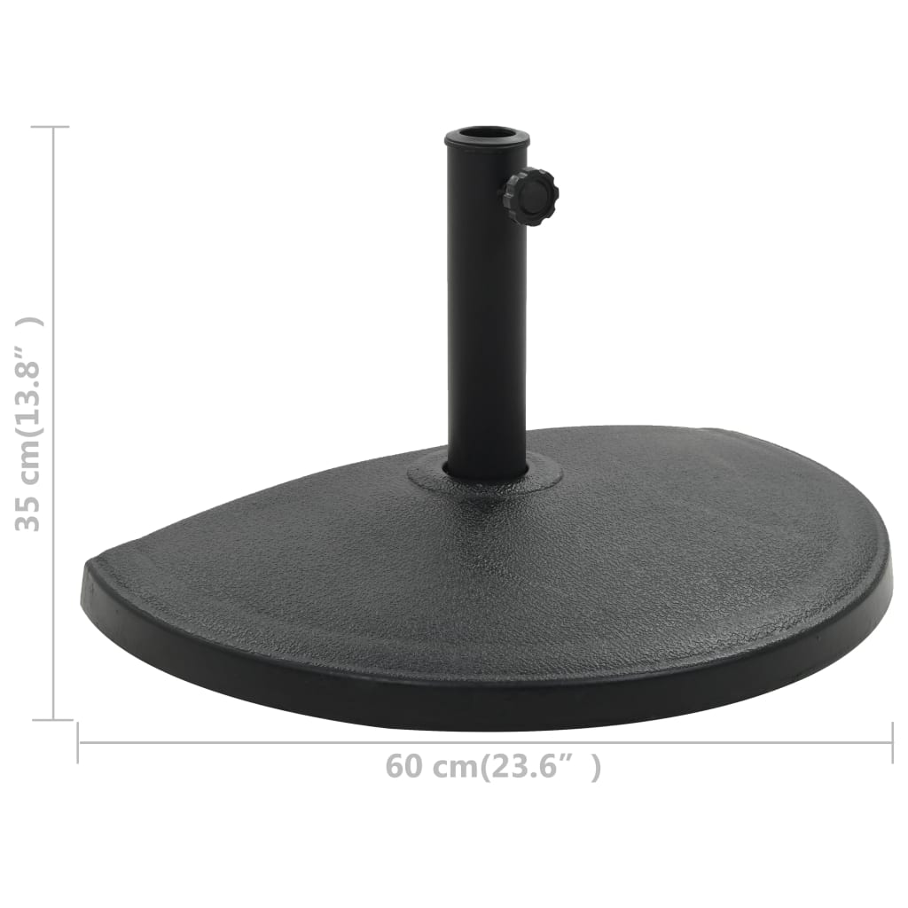 Socle demi-rond de parasol Polyrésine 15 kg Noir