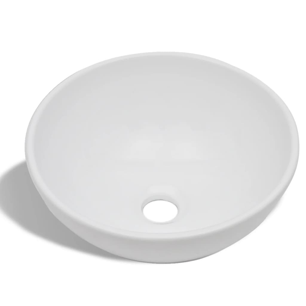 Lavabo de salle de bain avec mitigeur Céramique Rond Blanc