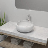 Lavabo de salle de bain avec mitigeur Céramique Rond Blanc