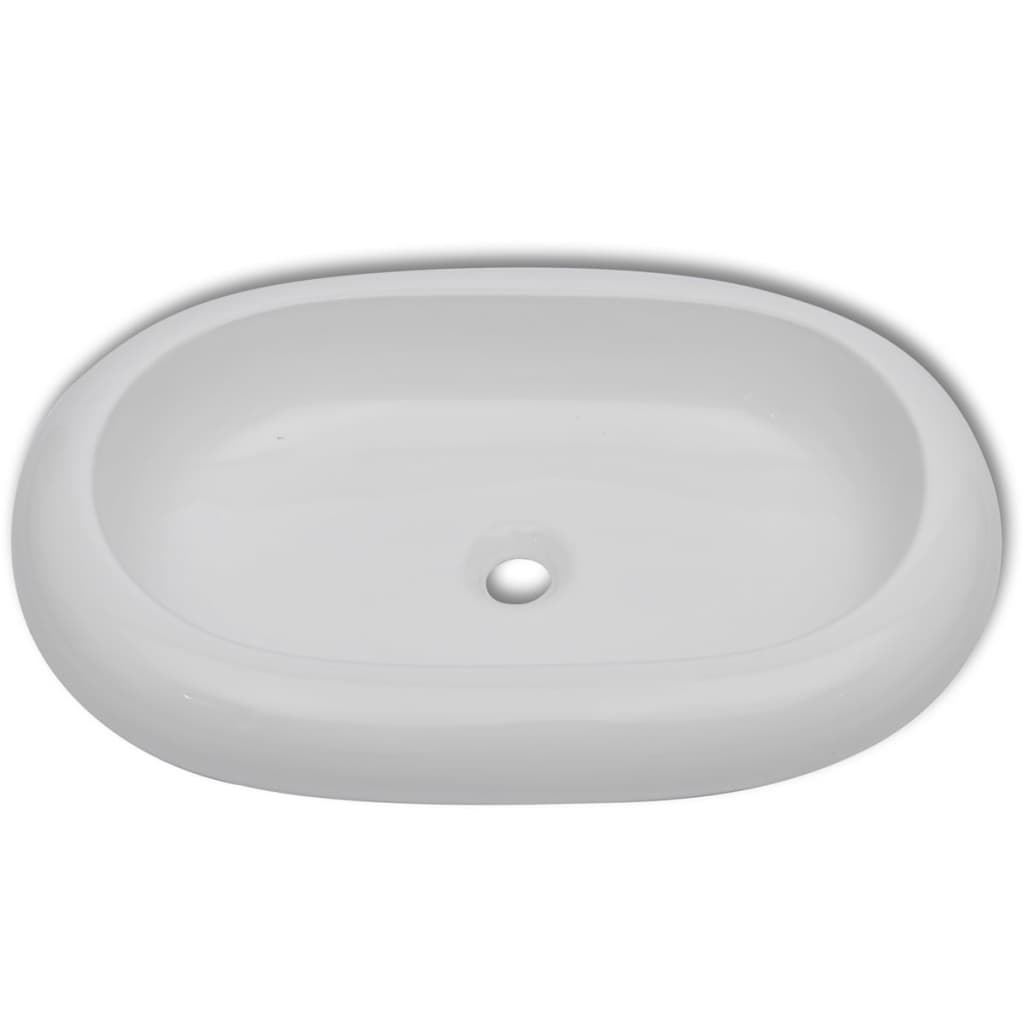 Lavabo de salle de bain avec mitigeur Céramique Ovale Blanc