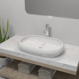 Lavabo de salle de bain avec mitigeur Céramique Ovale Blanc