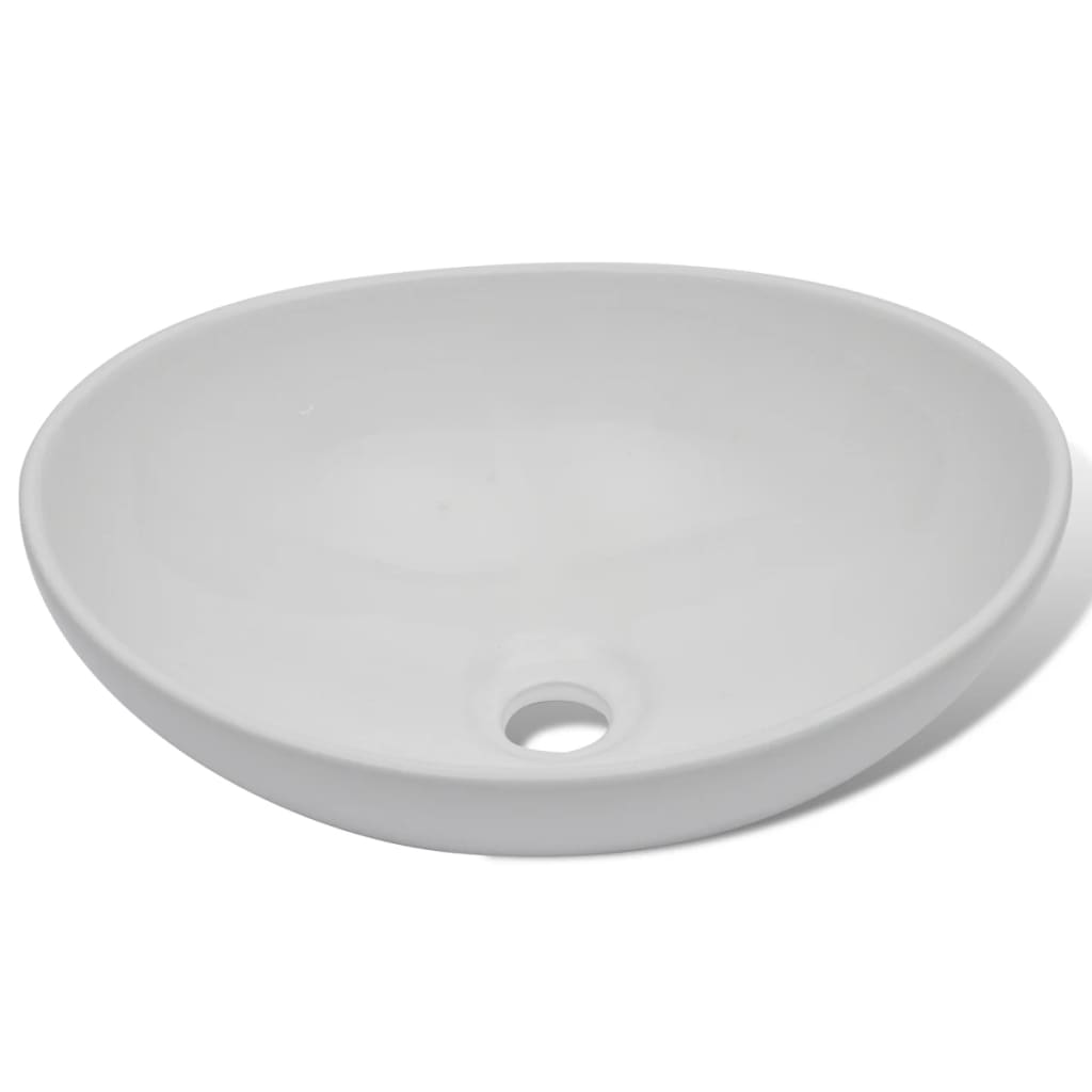 Lavabo de salle de bain avec mitigeur Céramique Ovale Blanc