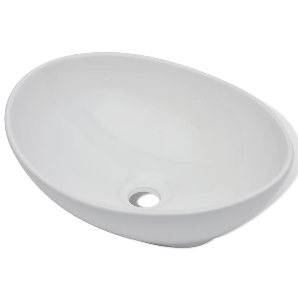 Lavabo de salle de bain avec mitigeur Céramique Ovale Blanc