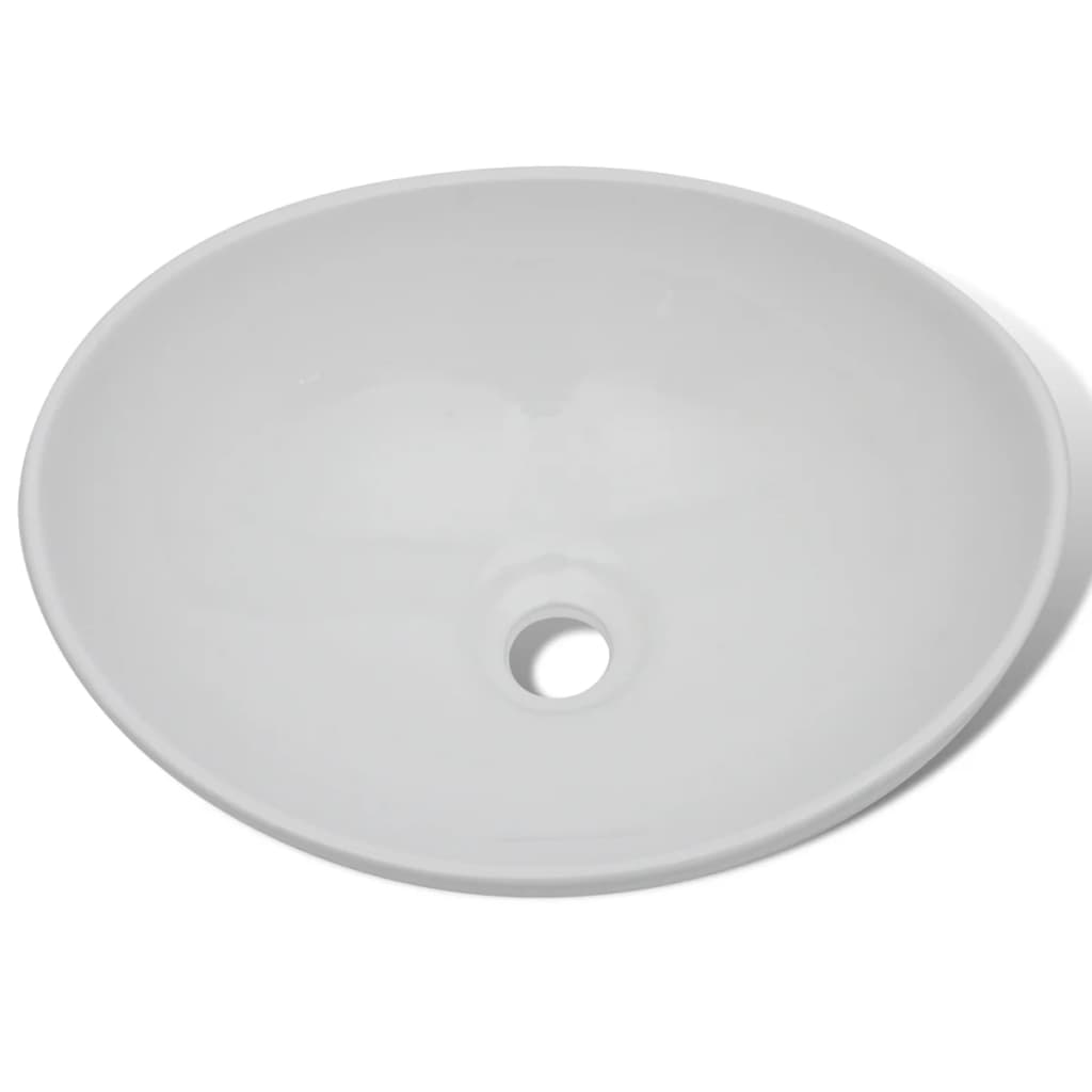 Lavabo de salle de bain avec mitigeur Céramique Ovale Blanc