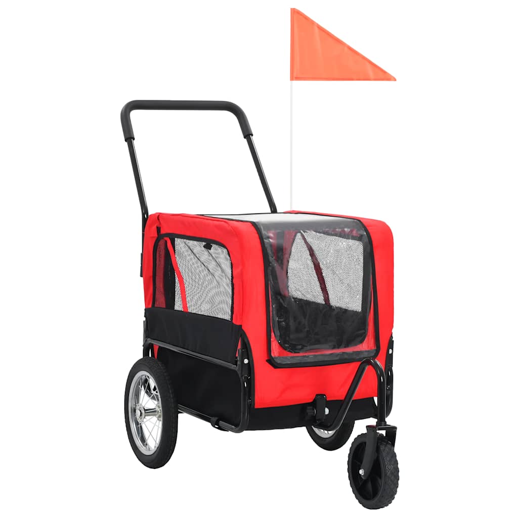 Red and Black 2-in-1 Dog Bike Trailer and Stroller