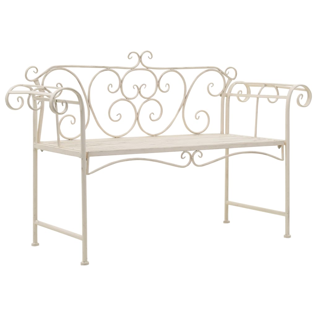 Banc de jardin 132 cm Métal Antique Blanc