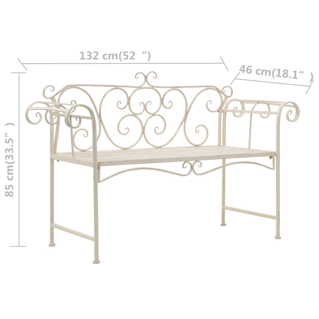 Banc de jardin 132 cm Métal Antique Blanc