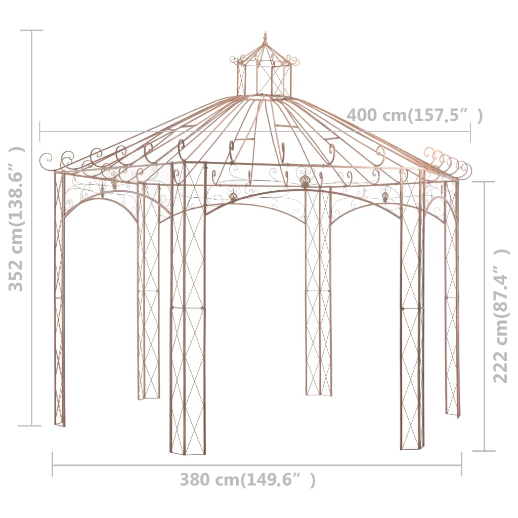 Pavillon de jardin Marron antique 4 m Fer