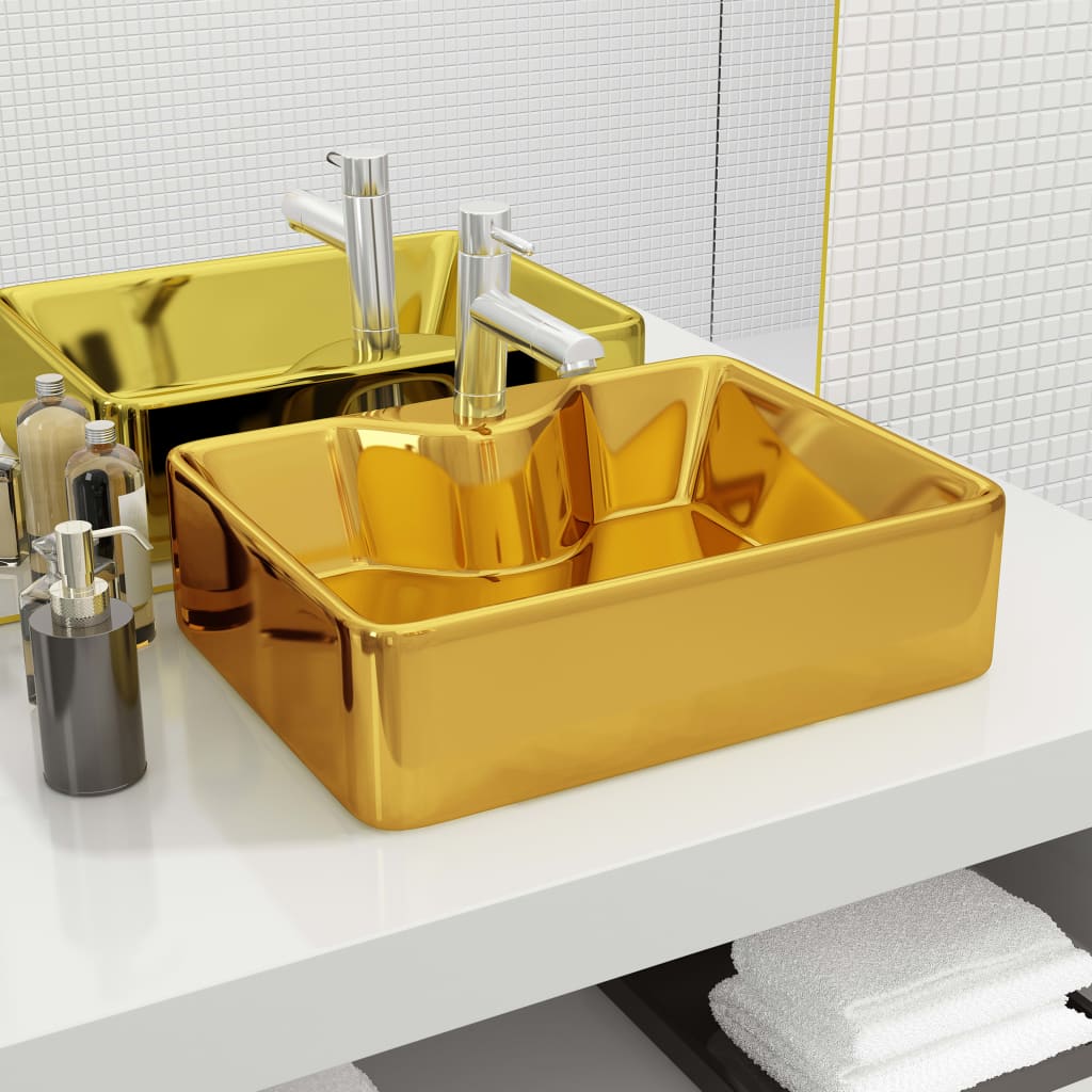 Lavabo avec trou pour robinet 48 x 37 x 13,5 cm Céramique Doré