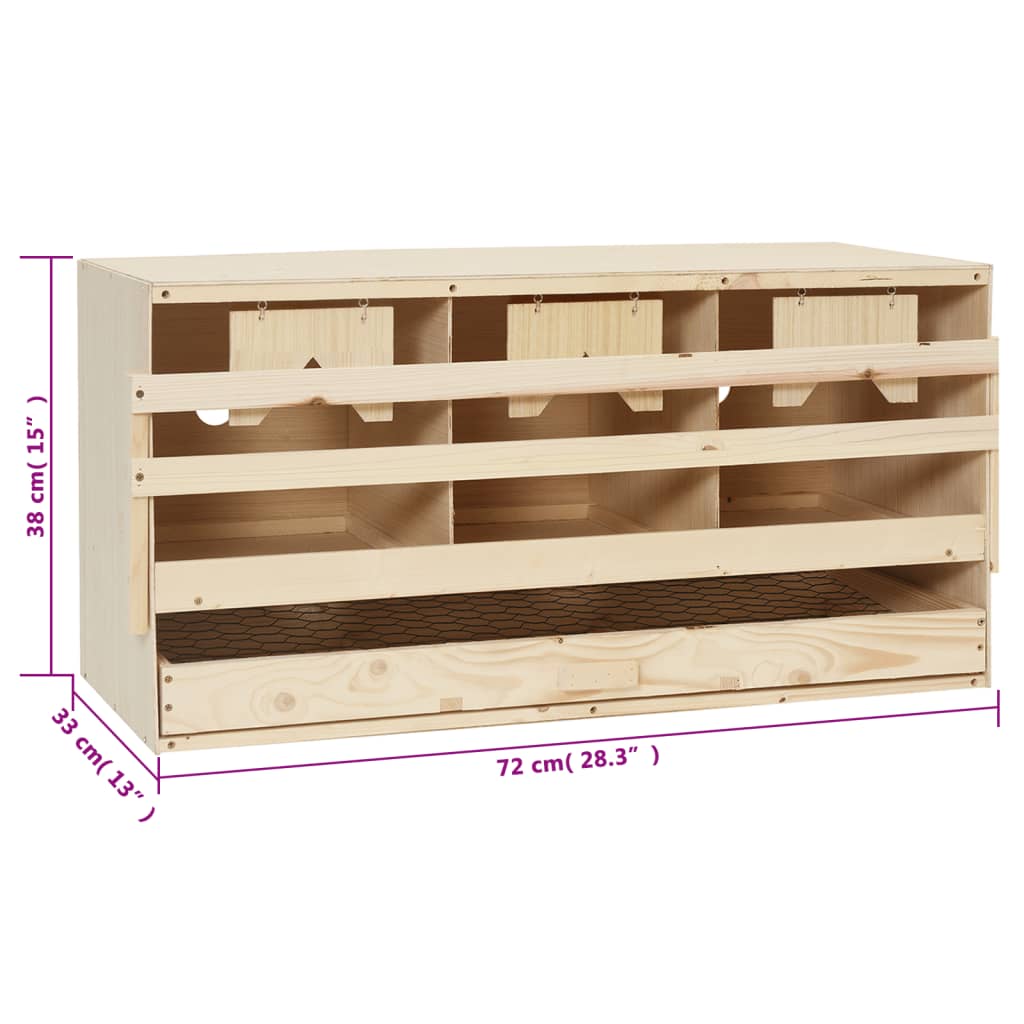 3-compartment laying nest 72x33x38 cm solid pine wood