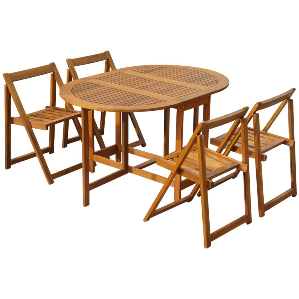 5pcs Folding Outdoor Dining Set Solid Acacia Wood