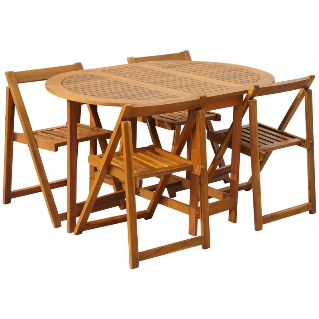 5pcs Folding Outdoor Dining Set Solid Acacia Wood