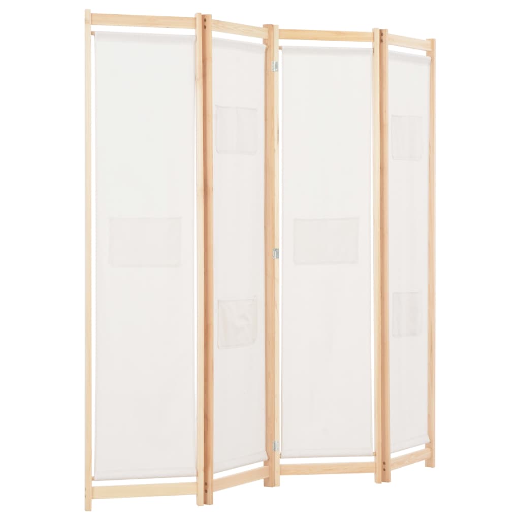 Cloison de séparation 4 panneaux Crème 160x170x4 cm Tissu