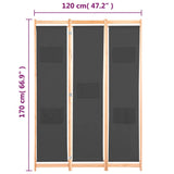 Cloison de séparation 3 panneaux Gris 120x170x4 cm Tissu